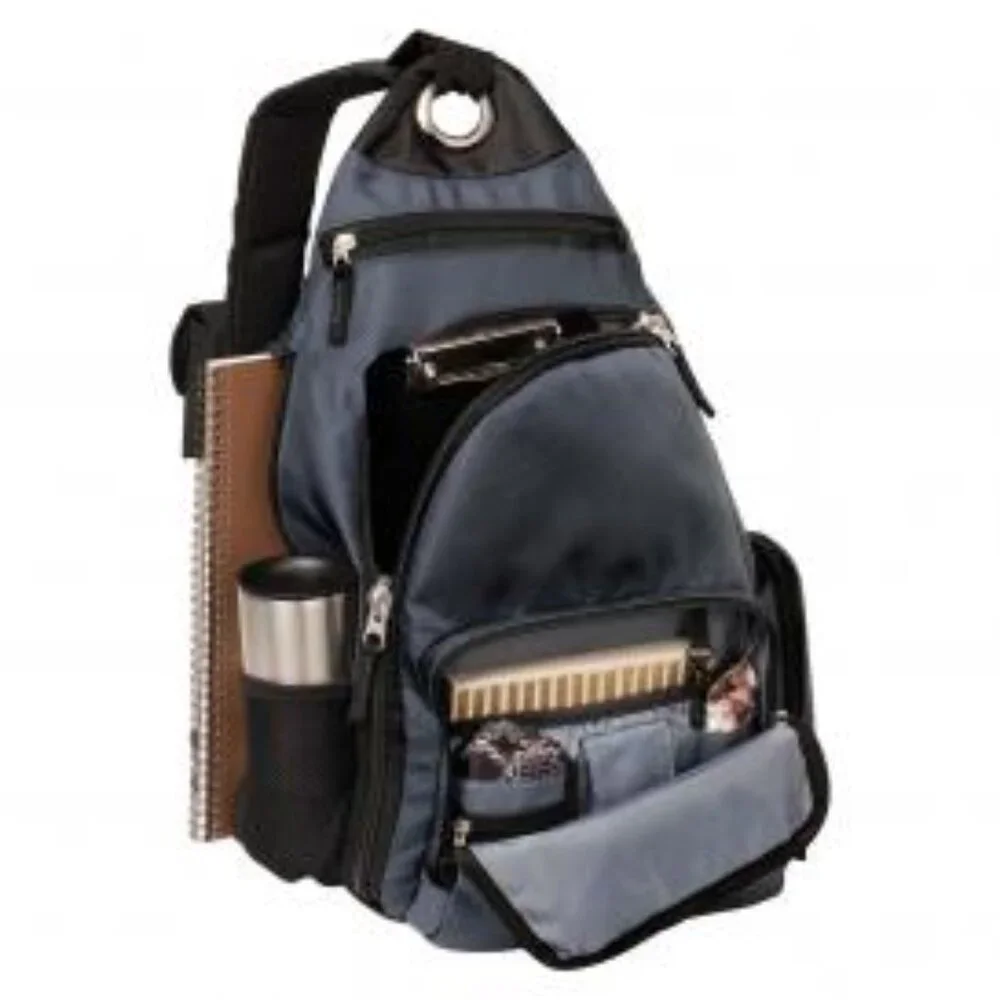 NEW. High Quality 1680 denier multi zippered Sling Bag, Dark Slate color
